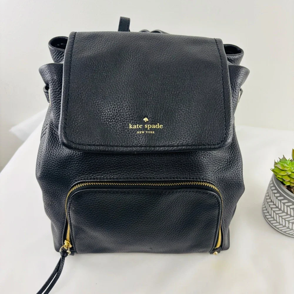 Kate Spade New York Medium Black Pebble Leather Backpack Purse